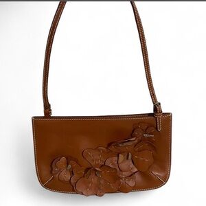 Vintage Celine Floral Appliqué Leather Pochette Shoulder Bag